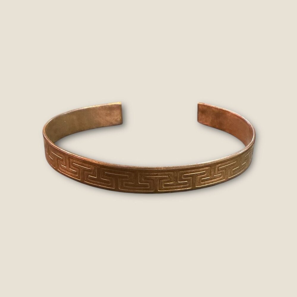 Vintage Copper Cuff Bracelet With Greek Key Design